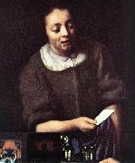 VERMEER VAN DELFT, Jan Lady with Her Maidservant Holding a Letter (detail)er Norge oil painting reproduction
